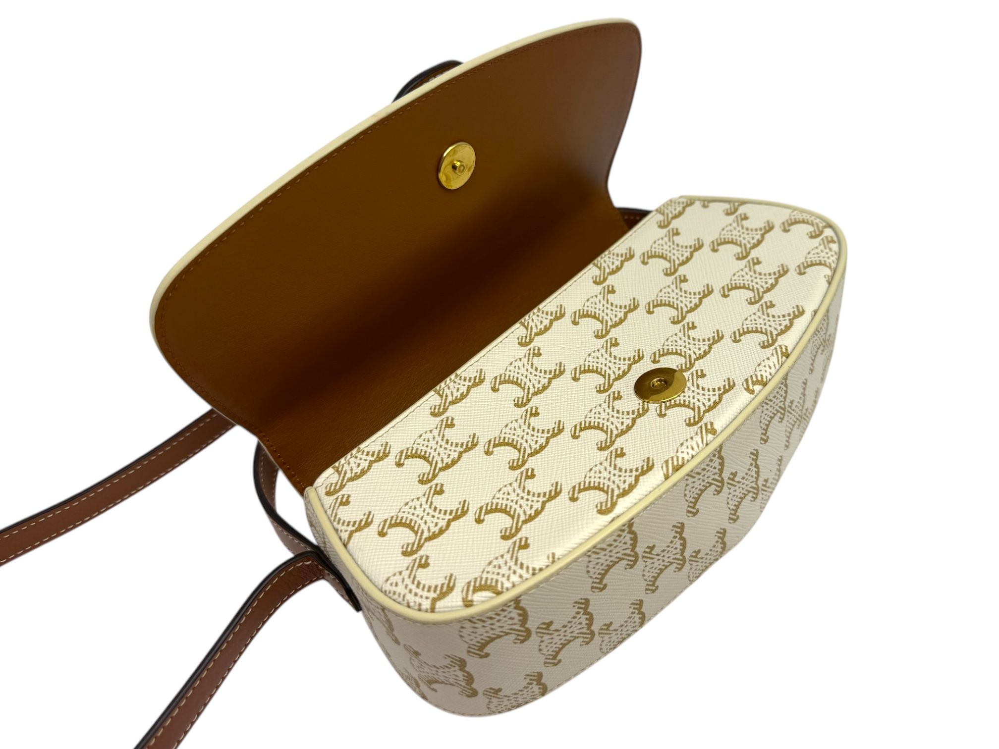 Celine Triopé Tabu Clutch on Strap White Tan 10I592DQ2.01TA