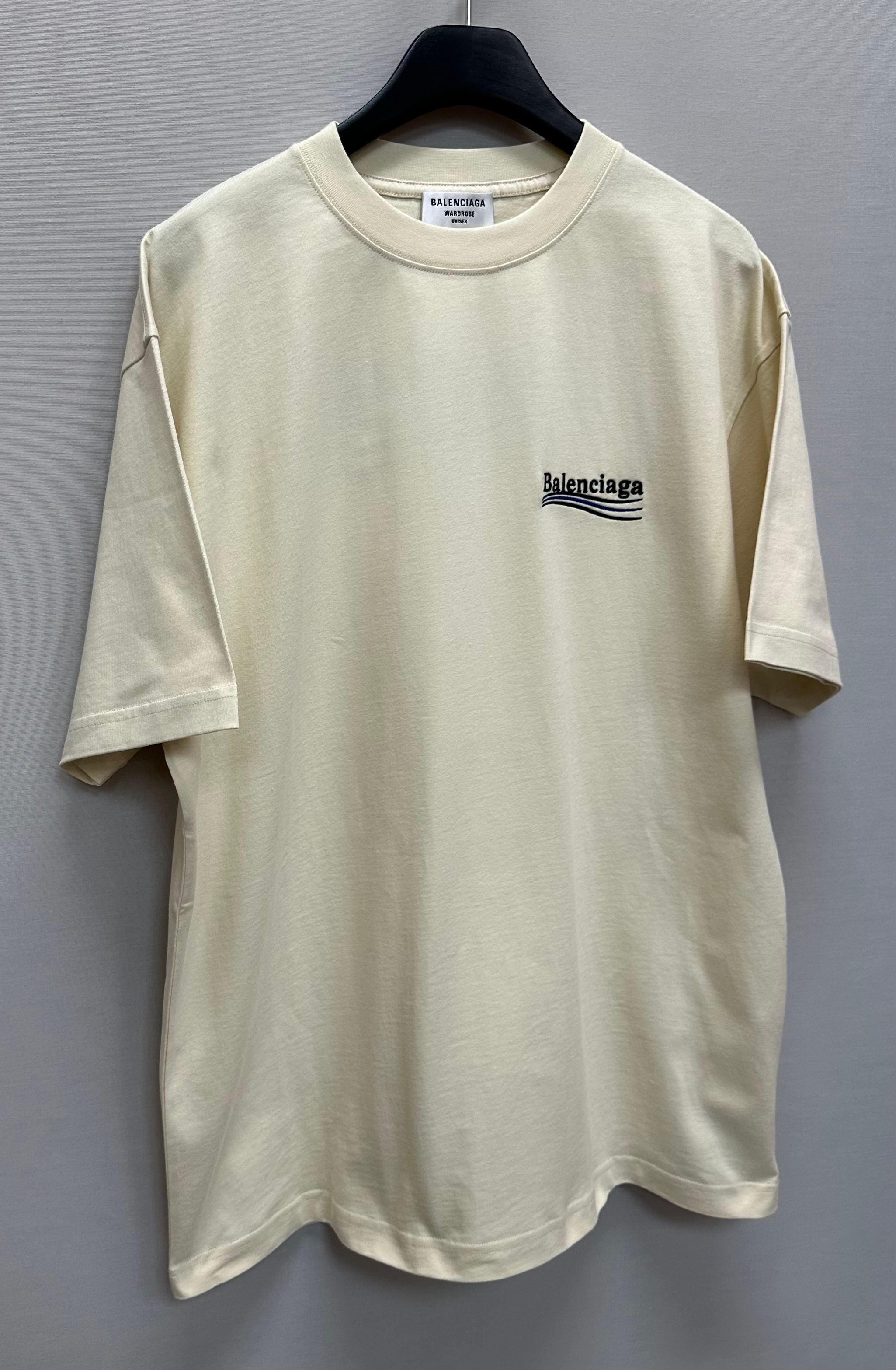 【BALENCIAGA】Political Wave Logo T Shirt Pink Balenciaga Embroidered Logo Wave Political Campaign T-Shirt