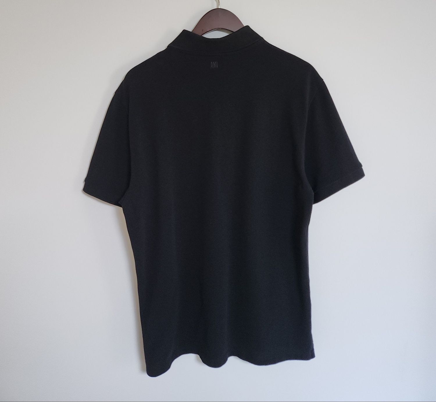 AMI Men's Black Small Heart Embroidery Short-Sleeve Polo T
