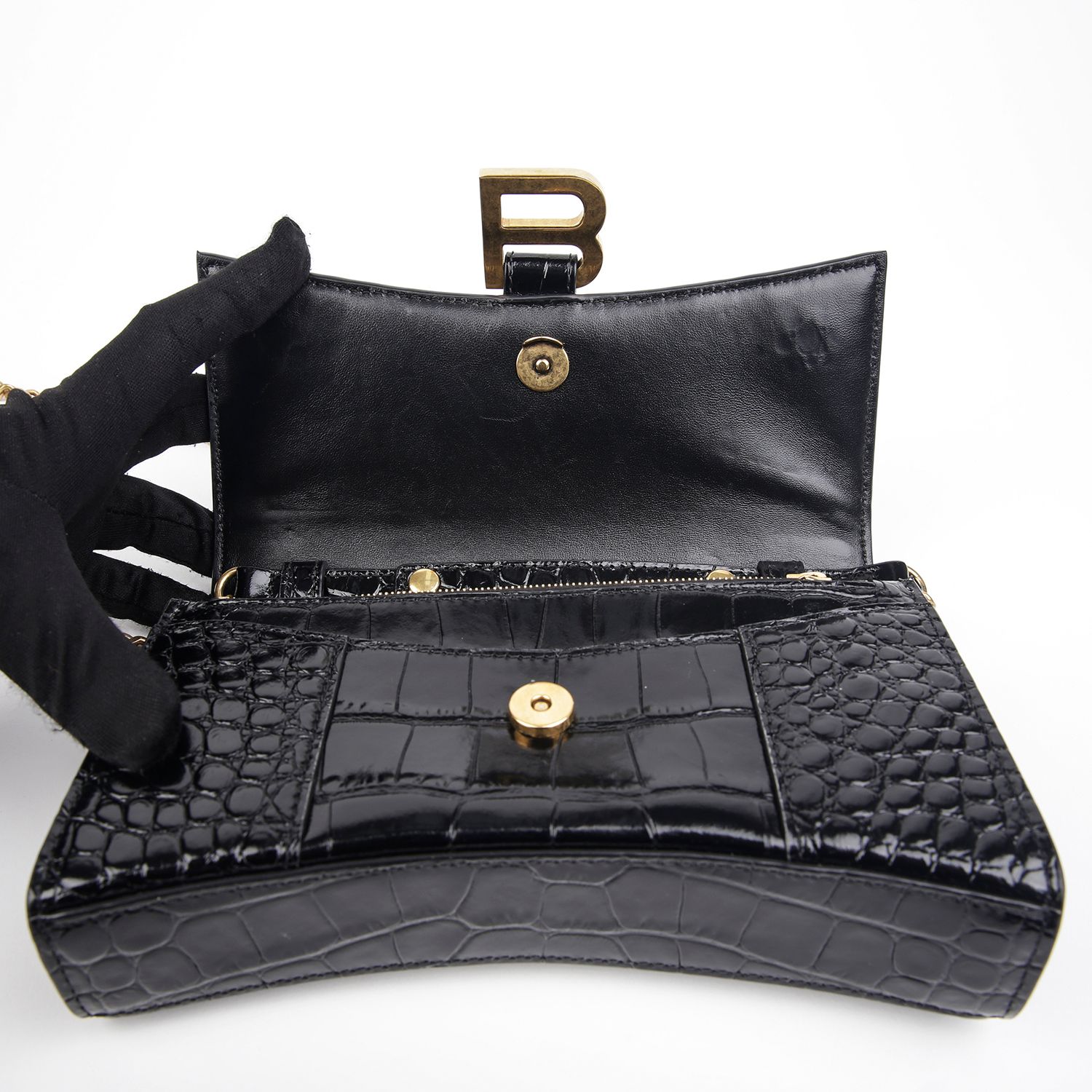 【訳アリ】BALENCIAGA HOURGLASS チェーン ミニバッグ 656050 Balenciaga Smoke Grey Rhinestone Hourglass Wallet On Chain