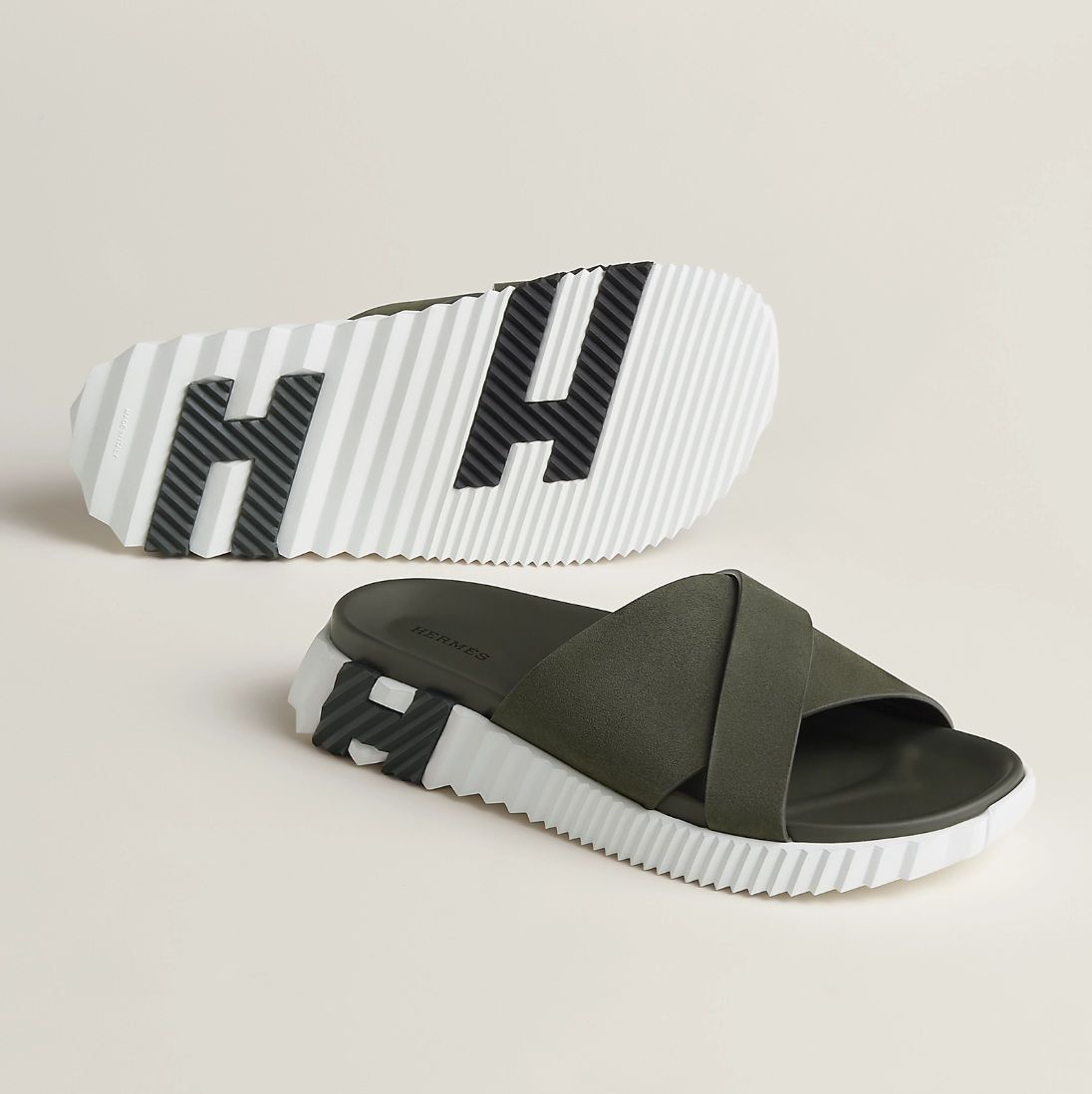 Hermes Infra Sandal Slipper Khaki Suede H241920 140164571 | eBay display picture 2