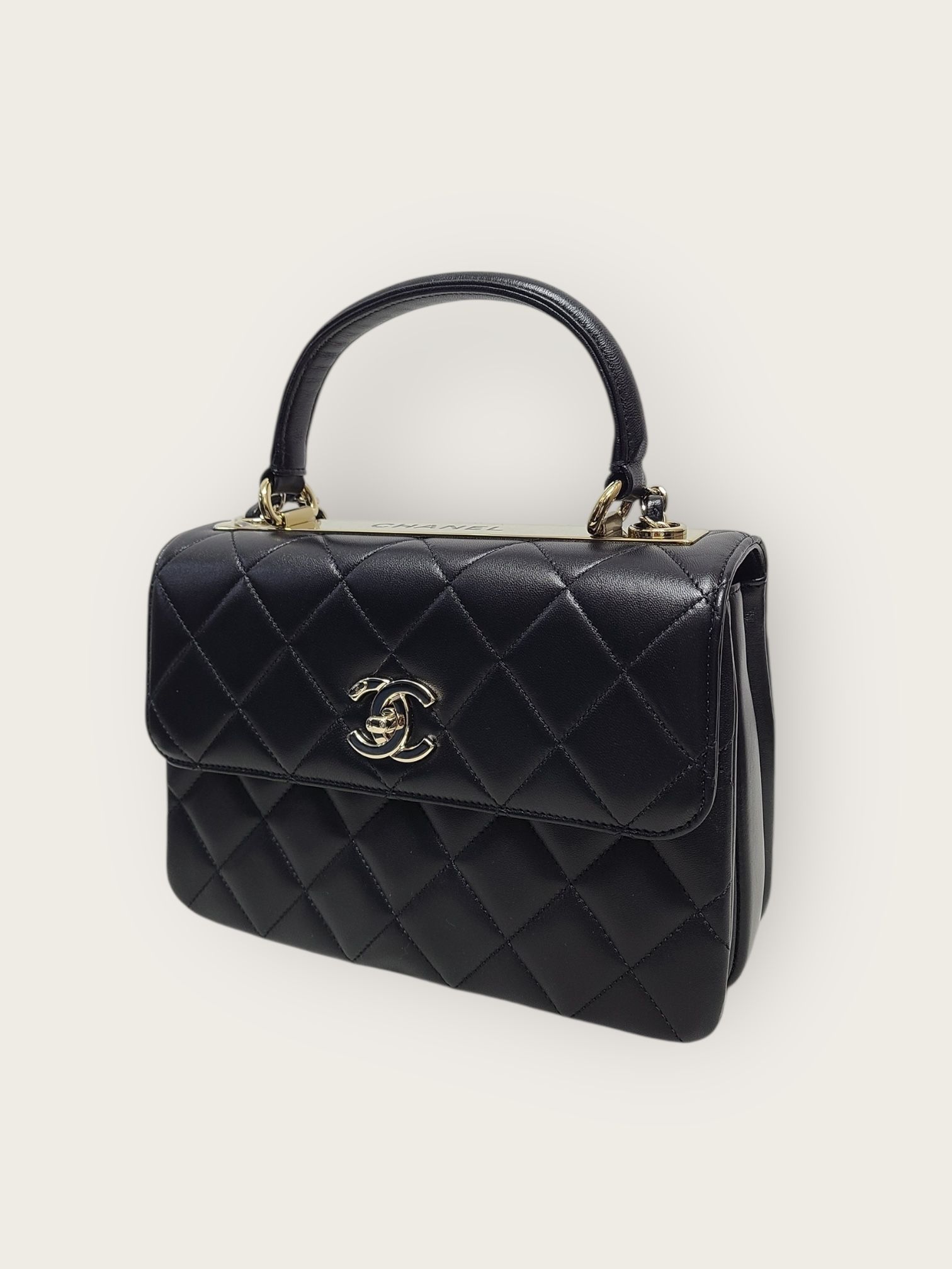CHANEL Black Lamb Champagne Gold Trendy CC Small Interior Chip