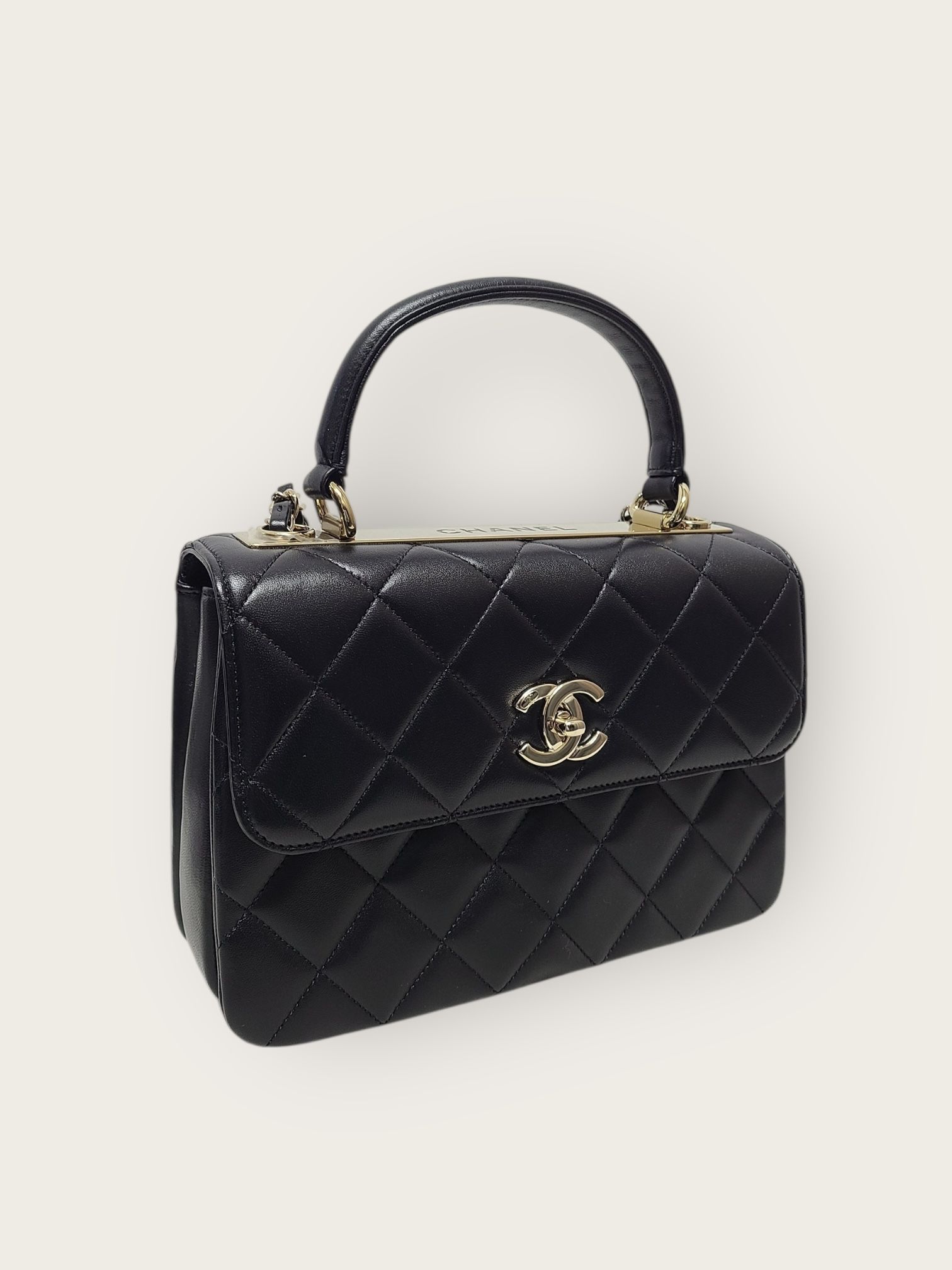 CHANEL Black Lamb Champagne Gold Trendy CC Small Interior Chip