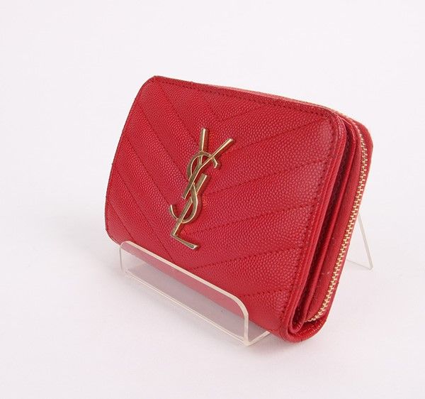 Saint Laurent Monogram Gold-Tone Red Wallet 403723 19429531