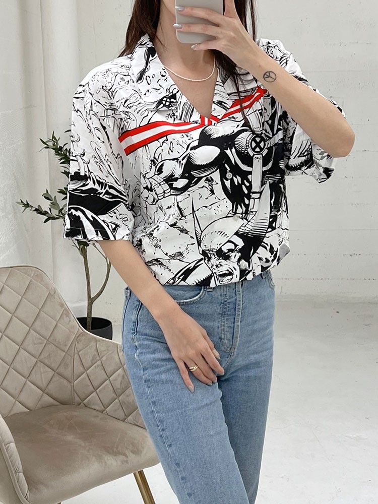 X 마블 콜라보 엑스맨 리조트 남녀공용 반팔 셔츠 BU00172 6653251937
