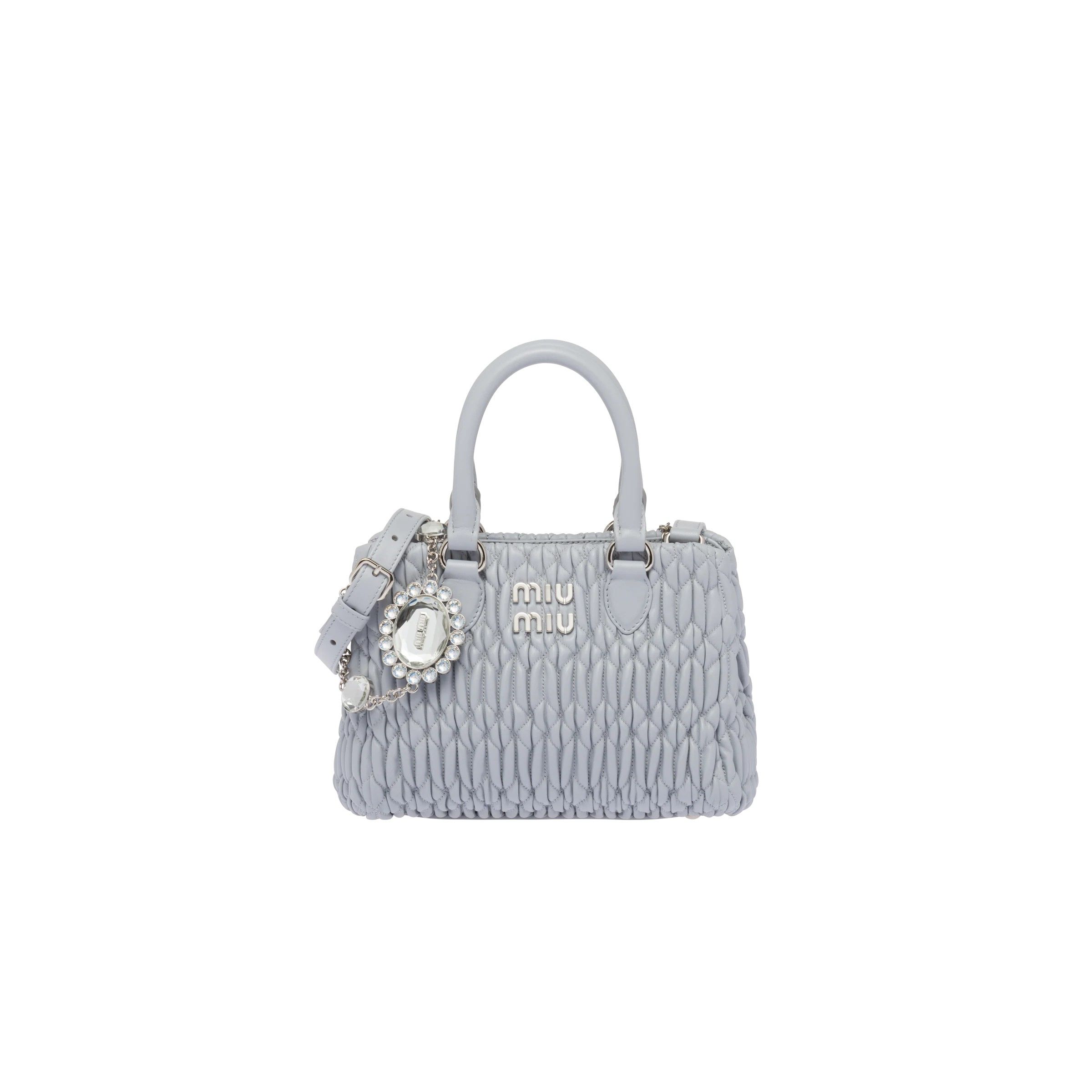 미우미우-크리스탈 나파 가죽 가방 Miu Crystal Nappa Leather Handbag 5Ba251 Fvj F0591 V Olo  | 트렌비