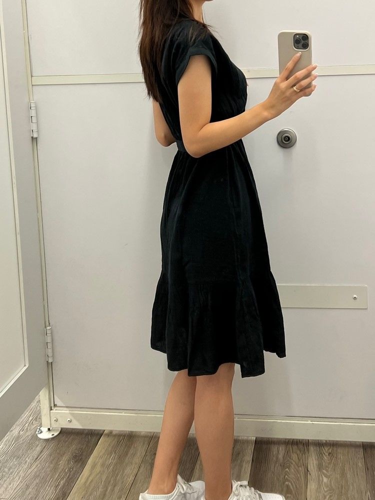 여성 티어드 브이넥 블랙 원피스 6882127055