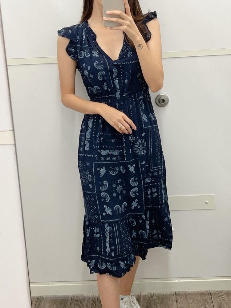 여성 반다나 프린트 티어드 플러터 미디 원피스 6973475284