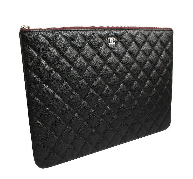 CHANEL Black Quilted Silver CC Large Clutch 31 Series