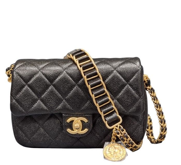 샤넬 중고 캐비어스킨 체인 소울 플랩 숄더 크로스백 블랙 금장