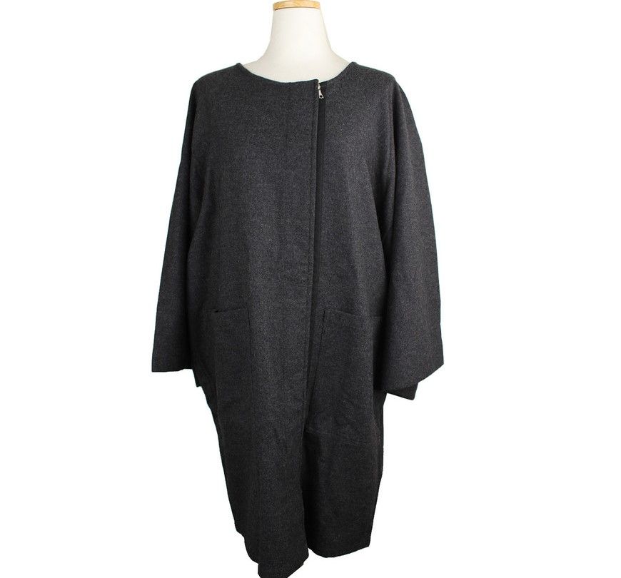 Dries Van Noten Charcoal Oversized Wool Cashmere Zip Coat S