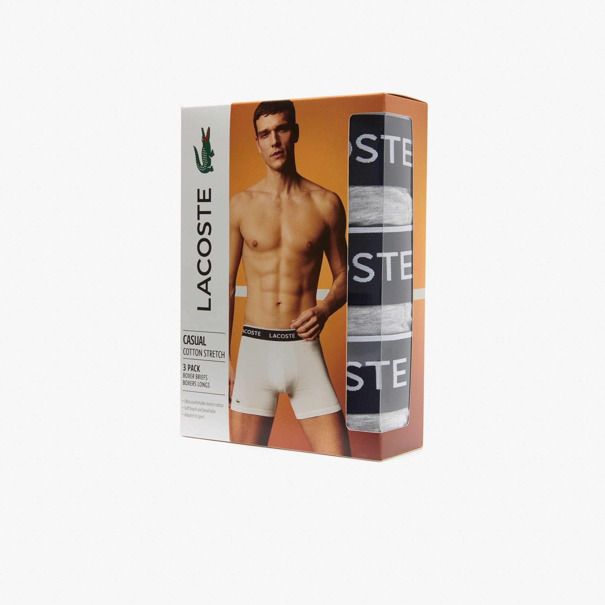 라코스테-롱 스트래치 코튼 복서 Men's Long Stretch Cotton Boxer Brief 3-Pack  6H3420-51-CCA