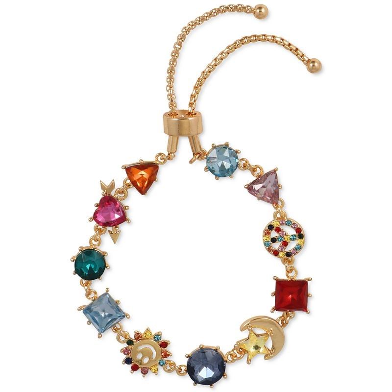 아이앤씨인터내셔널컨셉트-골드톤 크리스탈 스톤 믹스 참 팔찌 Gold-Tone Multicolor Crystal & Stone Mixed Charm Slider... 