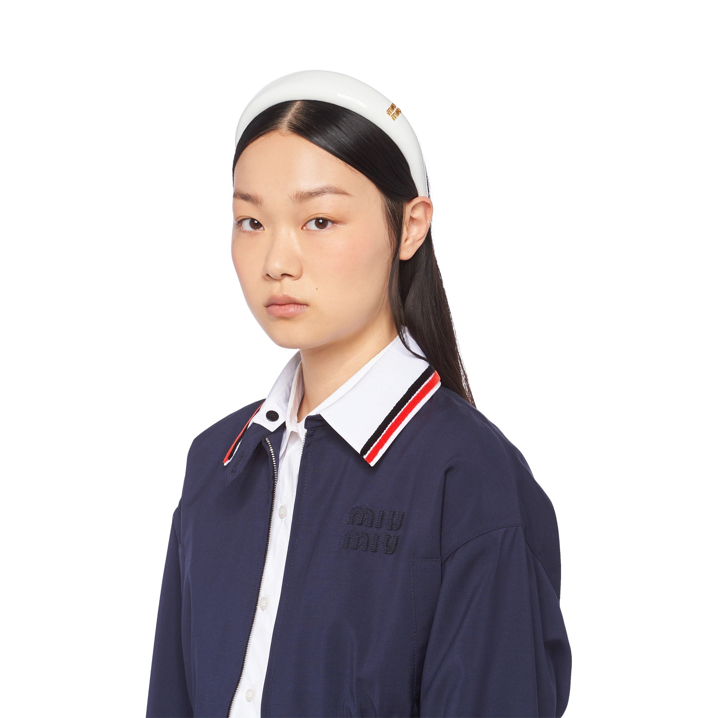 미우 미우 페이턴트 레더 헤드밴드 화이트