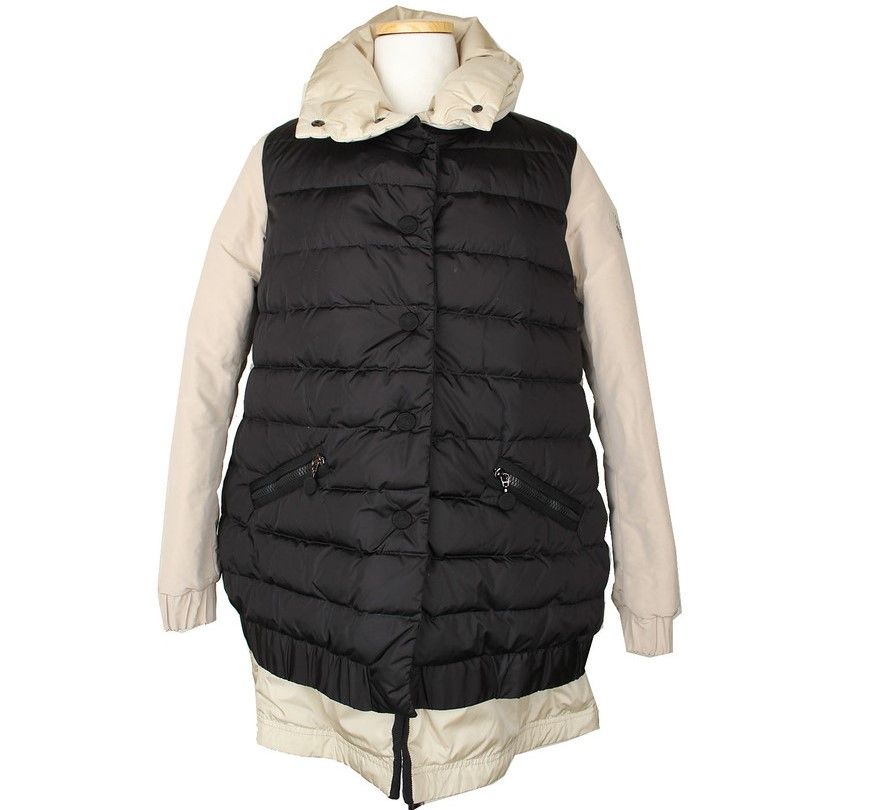 Moncler Beige Black Layered Pure Goose Down High Neck Padded Moncler Beige Black Layered Pure Goose Down High Neck Padded
