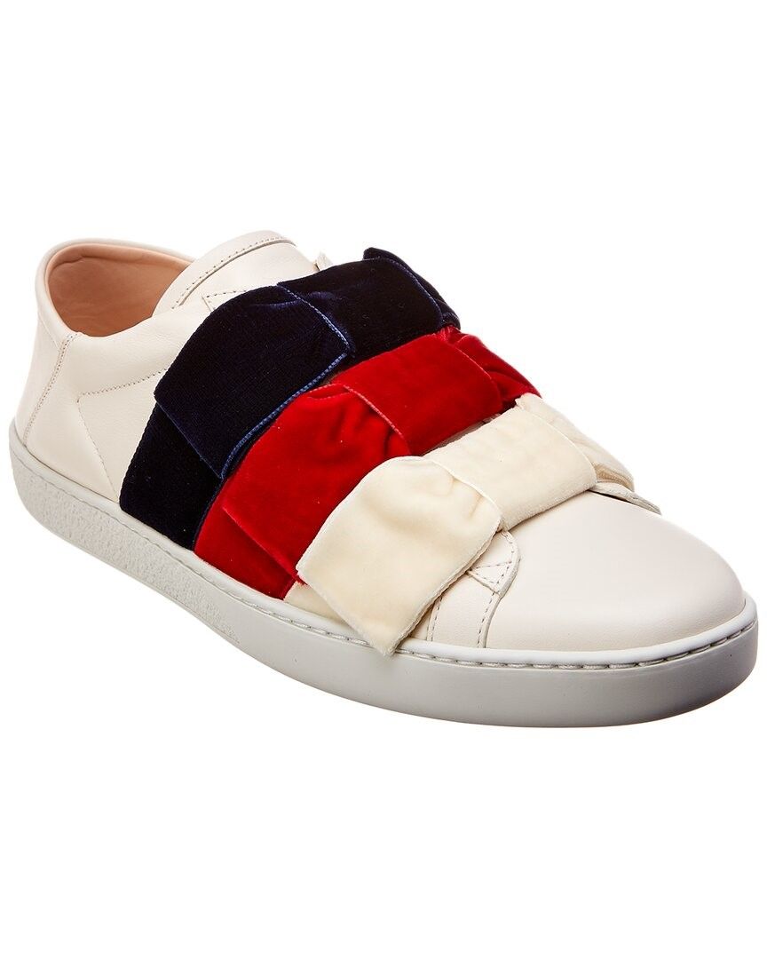 구찌-구찌 에이스 벨벳 보우 스카프 트윌리 가죽 스니커즈 Gucci Ace Velvet Bow & Leather Sneaker 1313514444 | TRENBE 구찌... 