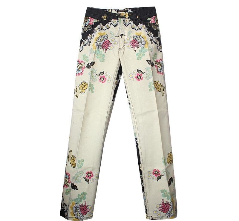 Pantalon Roberto Cavalli à Paillettes Et Fleurs - Orange/Ivoire - Taille 55