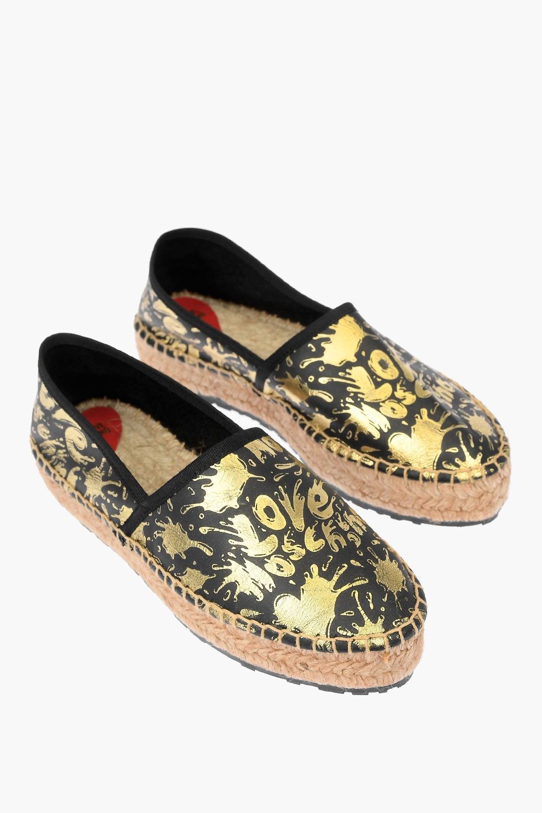 모스키노 여성 에스파드류 LOVE Leather SPLASH Platform Espadrilles with Logo 4 cm 382384