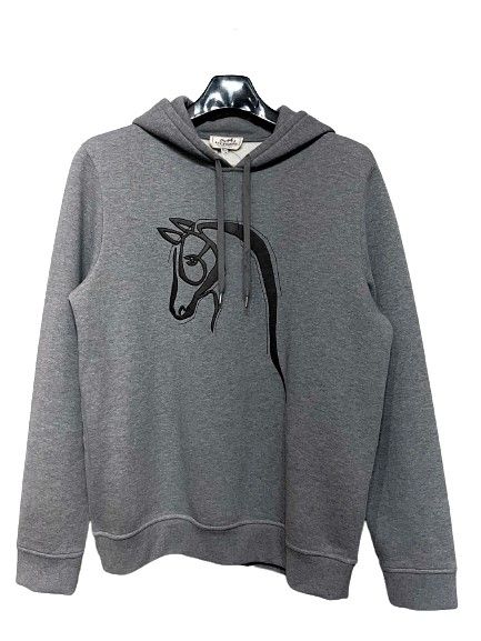 HERMÈS Hermes Felpa con cappuccio in pelle grigia 6551513640 30437829