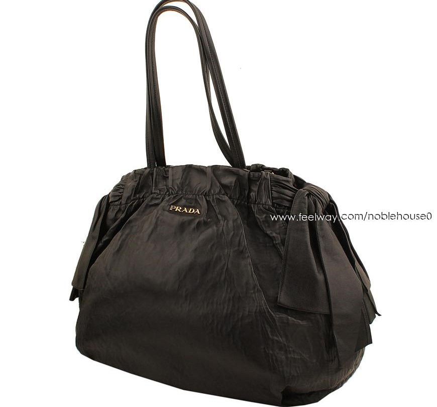 Prada Napa Black Shirring Ribbon Shoulder Bag 26811363 | eBay
