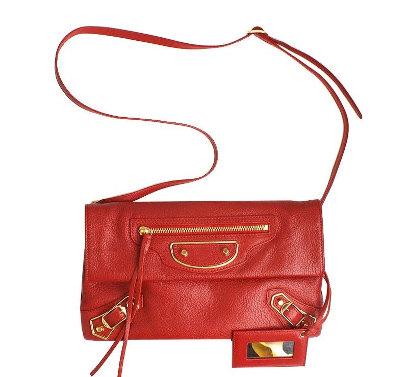 Balenciaga Red Gold-Tone Motor Clutch Crossbody Bag 30554103