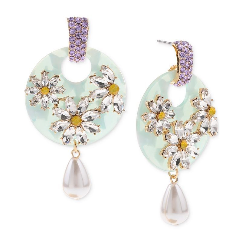 아이앤씨인터내셔널컨셉트-골드톤 믹스 스톤 플라워 진주 드롭 귀걸이 Gold-Tone Mixed Stone Flower & Imitation Pearl Drop... 