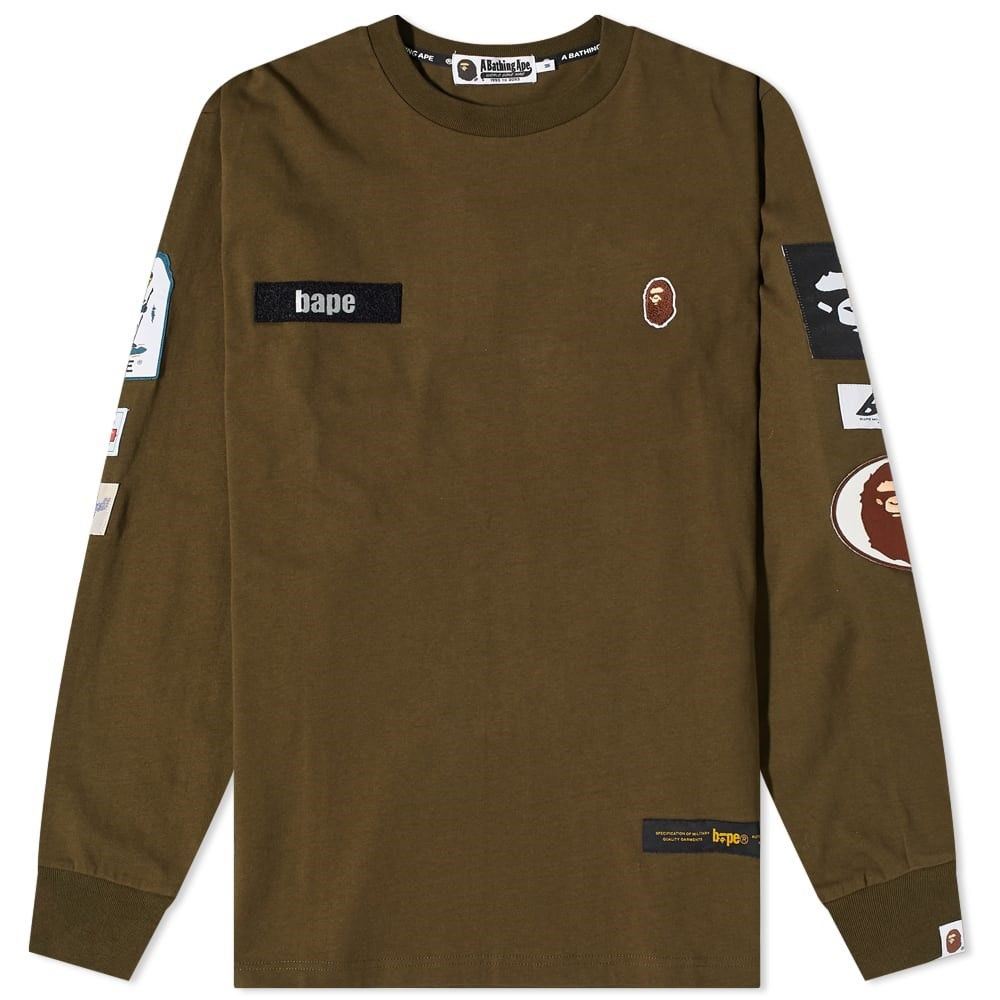 베이프-멀티 라벨 릴렉스 핏 롱 슬리브 티셔츠 BAPE... TRENBE 베이프-멀티 라벨 릴렉스 핏 롱 슬리브 티셔츠... 