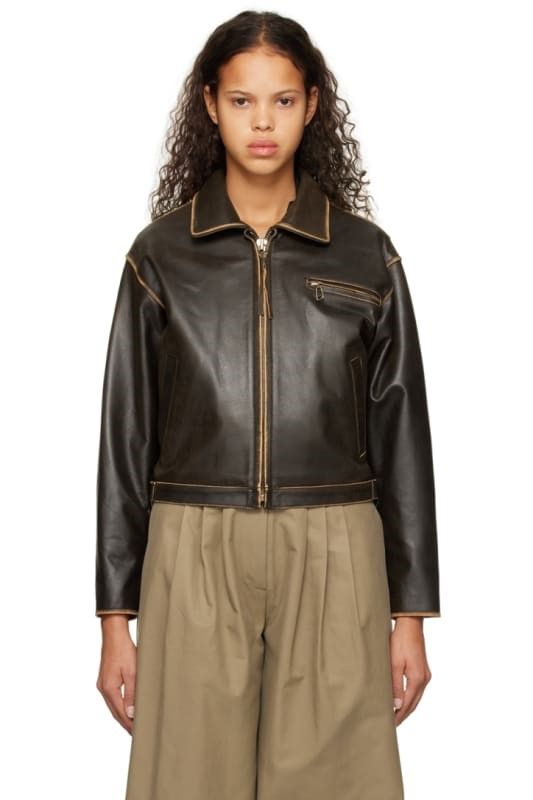 더오픈프로덕트-브라운 가죽 자켓 Brown Faded Leather Jacket 12537931 | Trenbe