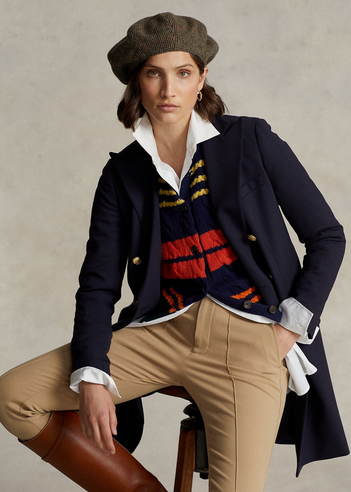 스트라이프 케이블 울 캐시미어 가디건 헌터 네이비 멀티 Striped Cable Wool-Cashmere Cardigan Hunter Navy Multi 626916 Hunter Navy Multi