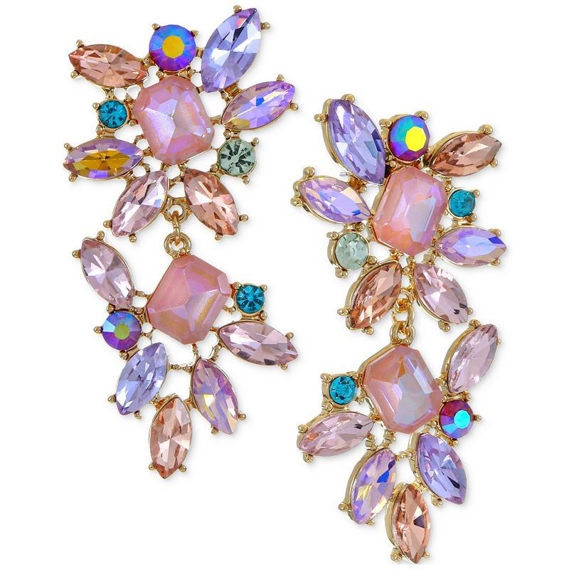 아이앤씨인터내셔널컨셉트-골드톤 믹스 스톤 드롭 귀걸이 Gold-Tone Mixed Stone Cluster Drop Earrings, Created for Macys... 