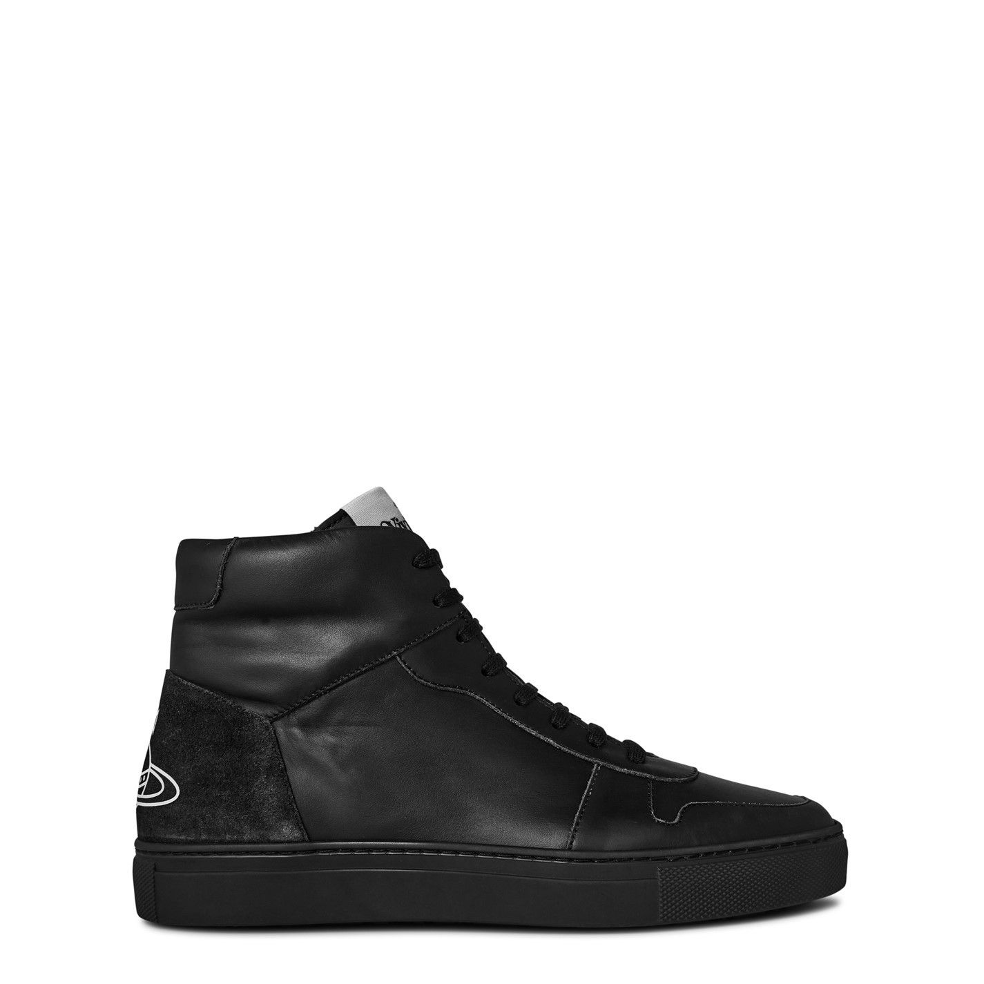 Black leather high store top trainers