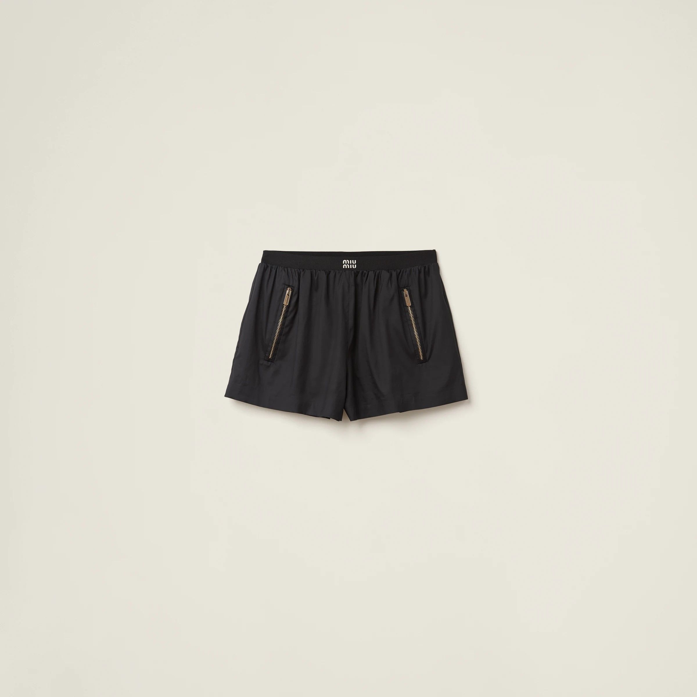 미우미우-테크니컬 실크 바지 프린팅 로고 Technical silk shorts with