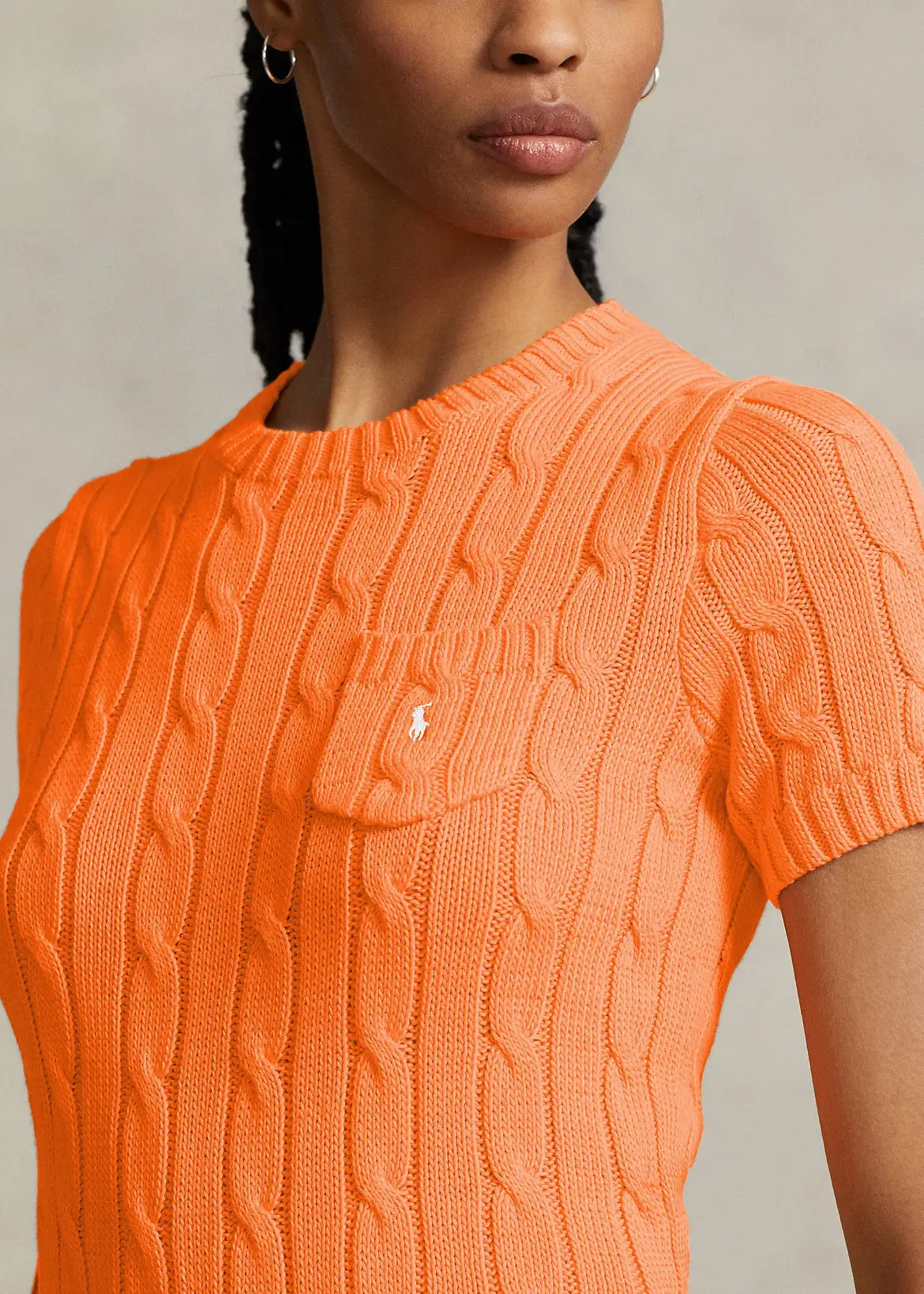 폴로랄프로렌-케이블 니트 코튼 반팔 스웨터 오렌지 Cable-Knit Cotton Short-Sleeve Sweater Fair  Orange 638739 Fair Orange