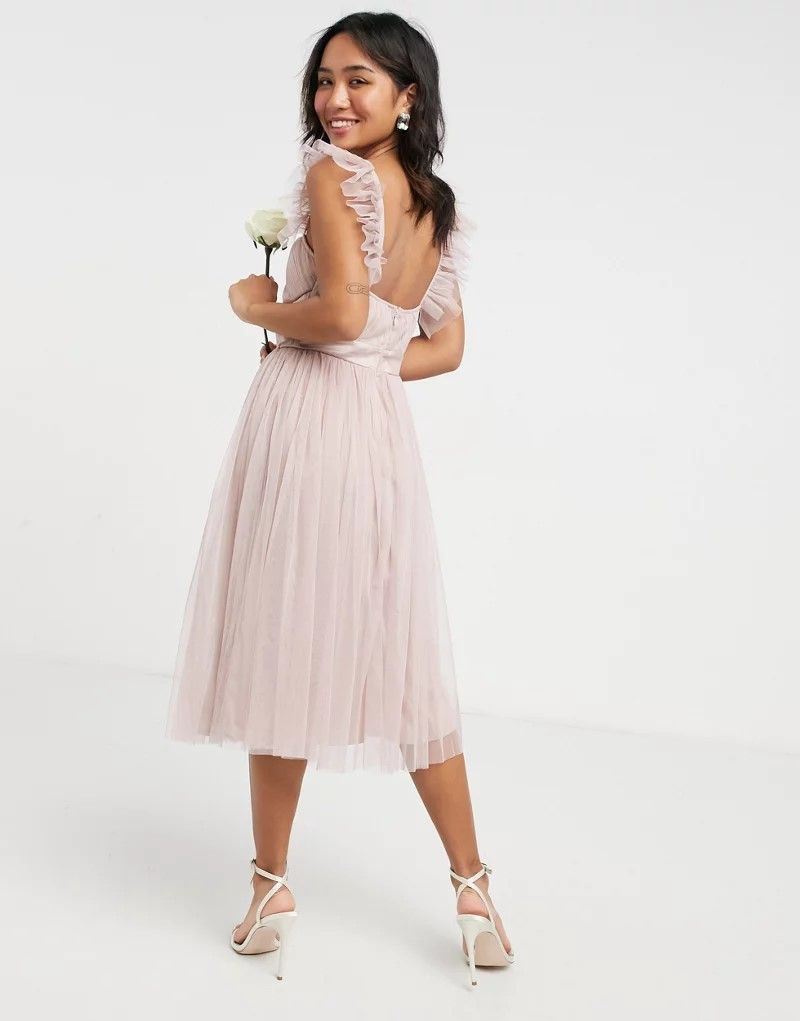 러브 쁘띠 핑크 Anaya With Love Petite   Brautjungfern   Midikleid aus Tull mit Ruschenarmeln in Rosa 22158517Rosa