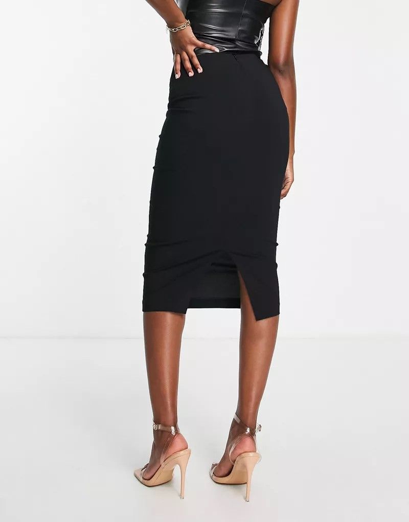 블랙 Midi-Bleistiftkleid in Schwarz mit hohem Bund 203358429Schwarz