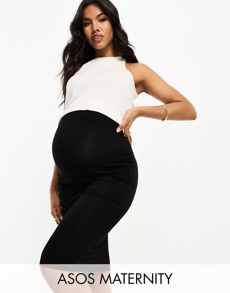 디자인 저지 블랙 ASOS DESIGN Maternity   Midi-Bleistiftrock aus Jersey in Schwarz 204397549Schwarz