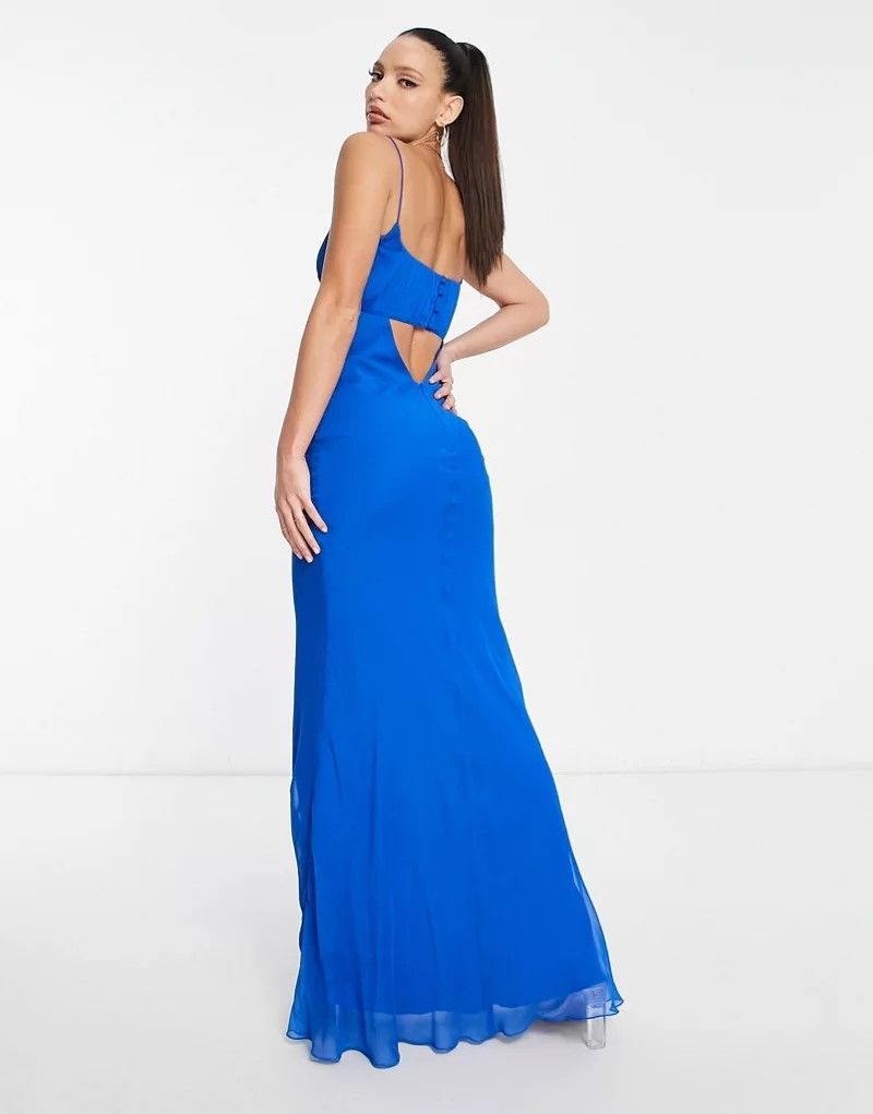 디자인 톨 & ASOS DESIGN Tall   Asymmetrisches Maxikleid mit Zierausschnitt und Raffung an der Brust in Kobaltblau 203910115Kobaltblau