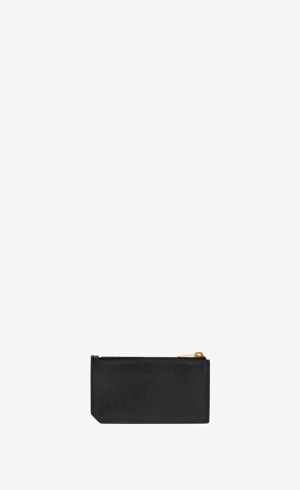 Saint Laurent Paris Fragments Zip Card Case In Coated Bark Leather