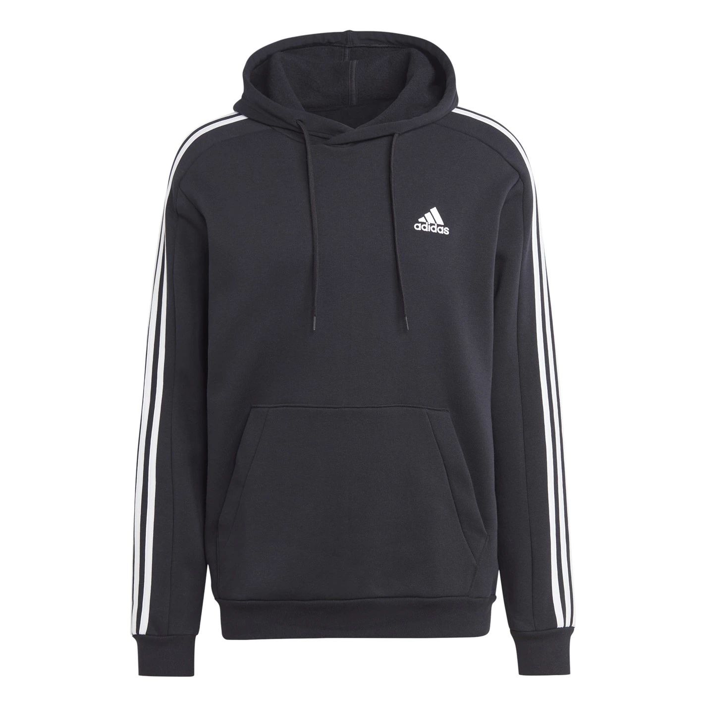 Adidas 3 Essentials Fleece 3 Stripes Hoodie Mens Black White 53107203