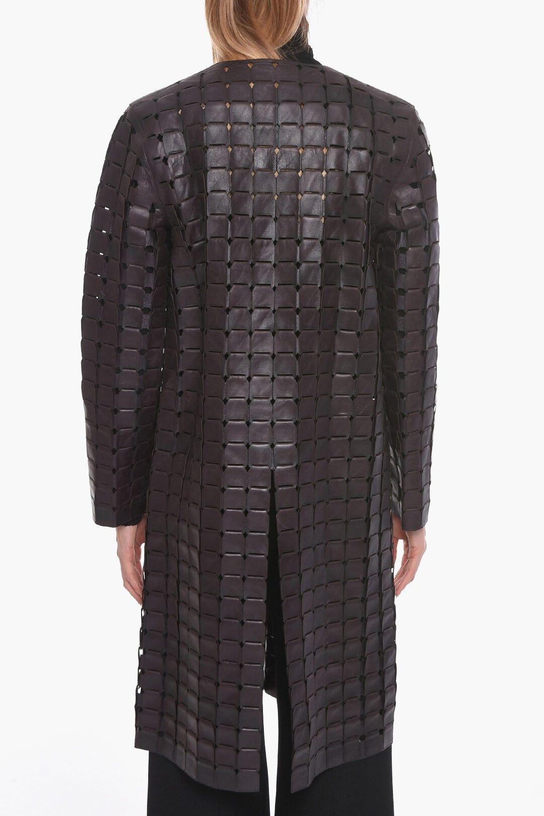 니트 가죽 코트 드로우스트링 Knitted Leather SATINE Coat with Drawstring 534082