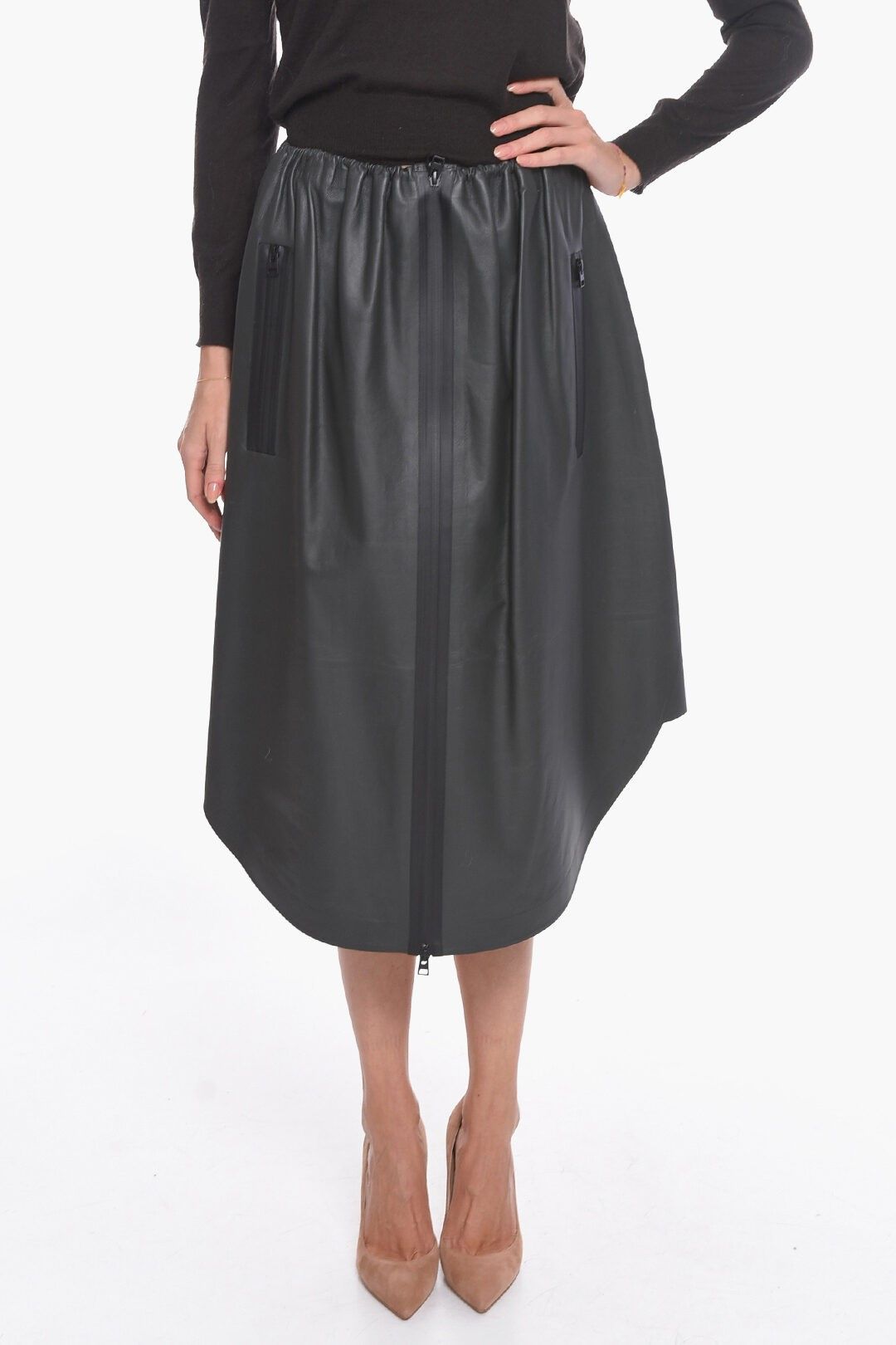 지퍼 워터프루프 방수 가죽 미디 스커트 Front Zipped WATERPROOF Leather Midi Skirt 534080