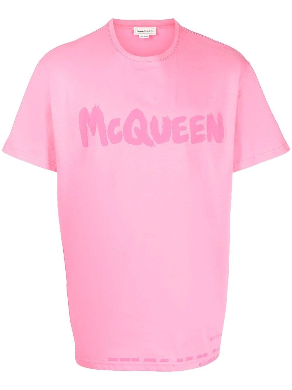 그래피티 로고 프린트 티셔츠 핑크 ALEXANDER MCQUEEN Graffiti Logo-Print T-shirt Pink 622104QUZ570917