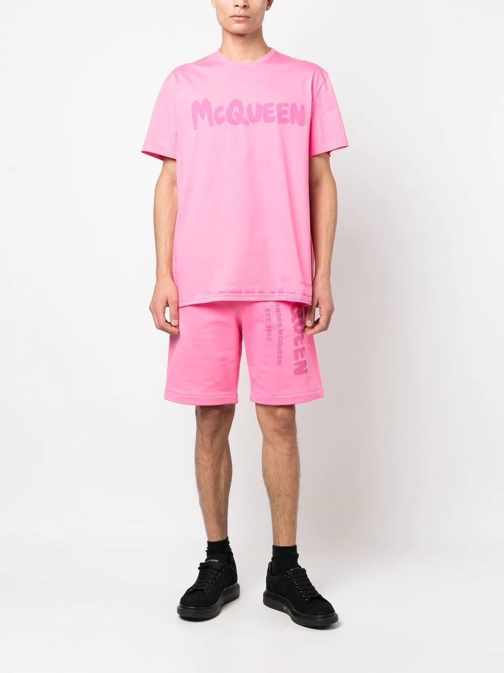 그래피티 로고 프린트 티셔츠 핑크 ALEXANDER MCQUEEN Graffiti Logo-Print T-shirt Pink 622104QUZ570917
