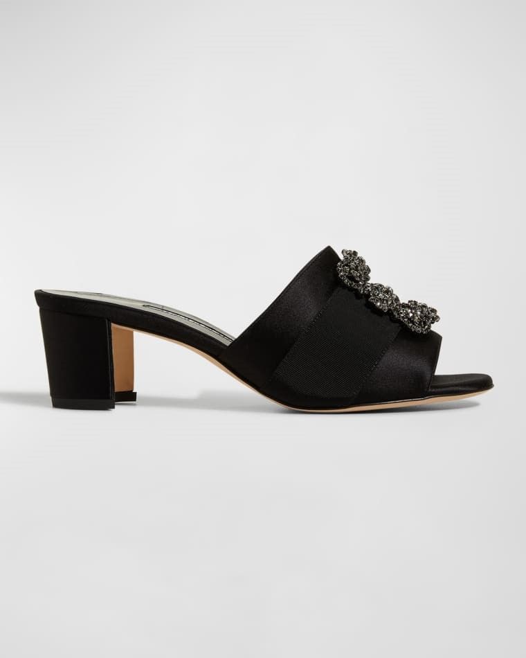 크리스탈 버클 실크 샌들 Marta Crystal Buckle Silk Sandals prod253870098BLACK