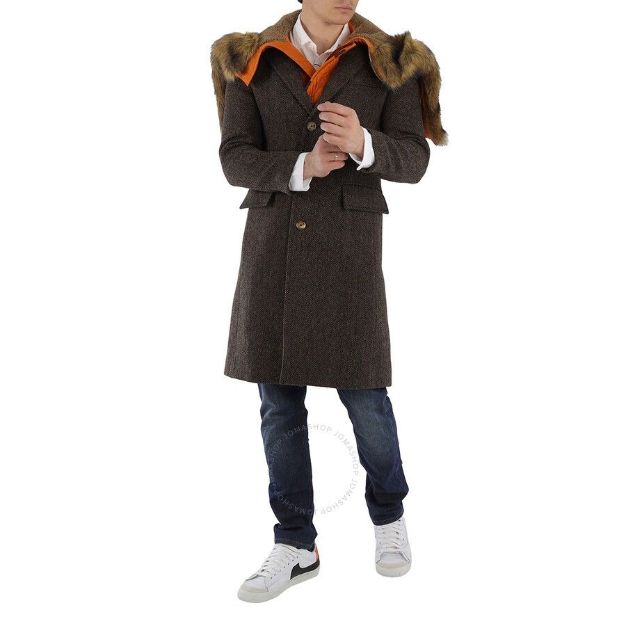 Herringbone Wool Tailored Single breasted Coat With Detachable Hood 4558315N 27588437