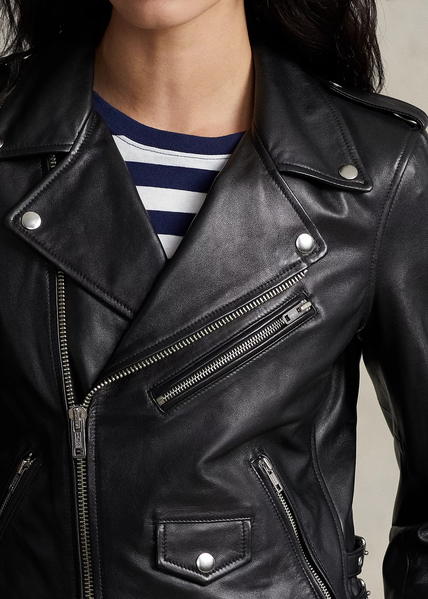 Leather-Trim High-Pile Fleece Jacket