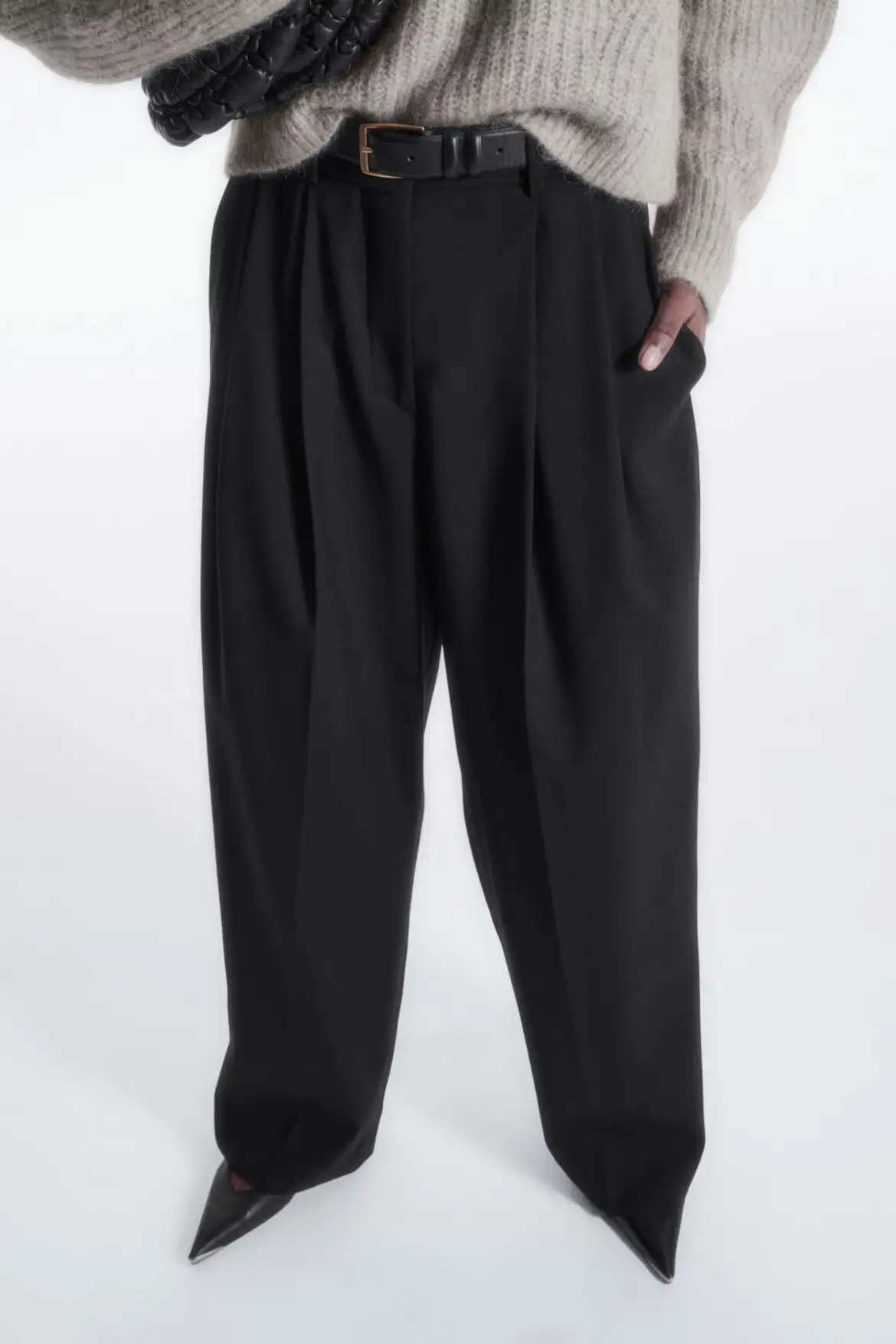 Wide-leg tailored twill trousers