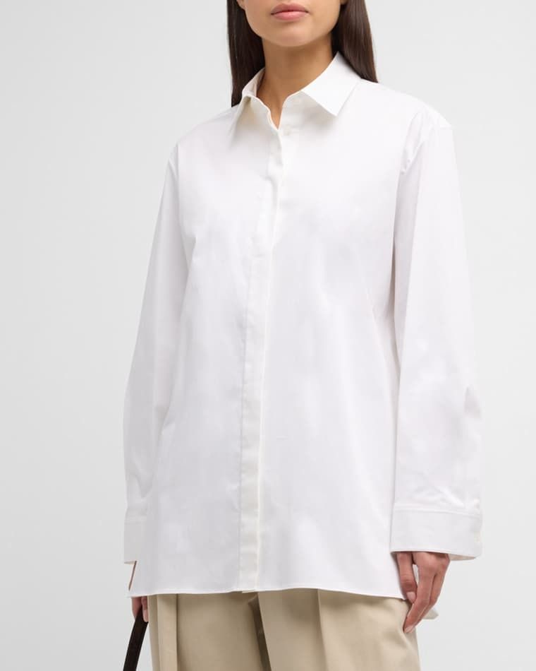 빅 롱슬리브 셔츠 Big Sisea Button-Front Long-Sleeve Cotton-Stretch Shirt prod222750124WHITE