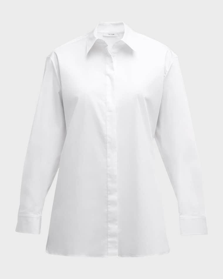 빅 롱슬리브 셔츠 Big Sisea Button-Front Long-Sleeve Cotton-Stretch Shirt prod222750124WHITE