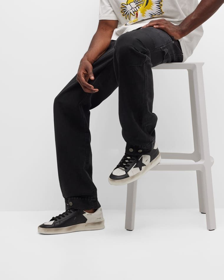 남성 스타단 별 가죽 로우 스니커즈 Men's Stardan Star Leather Low-Top Sneakers prod248130279WHITE/BLACK